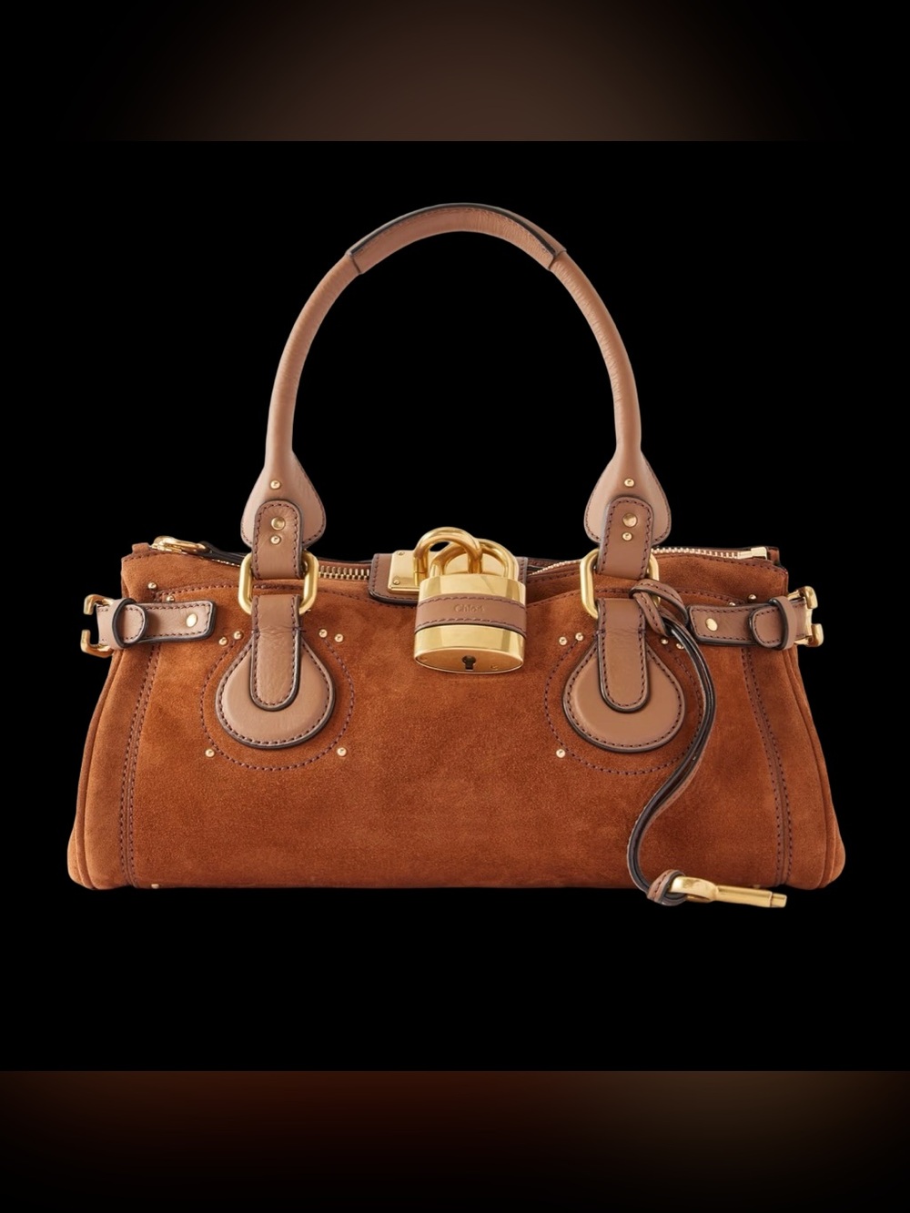 Chloe Brown Suede Satchel with Gold Padlock